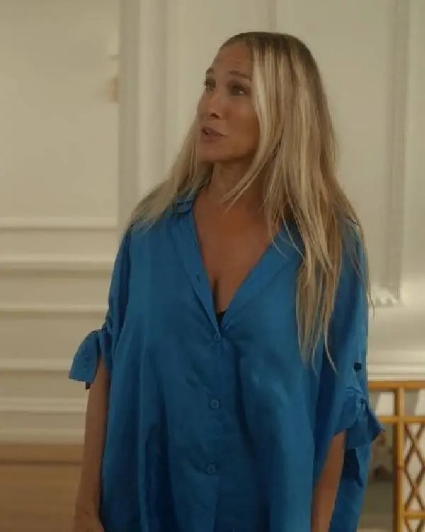 And Just Like That Sarah Jessica Parker Blue Shirt Dresses USA Jackets