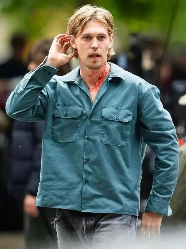 Austin Butler Caught Stealing Blue Shirt USA Jackets