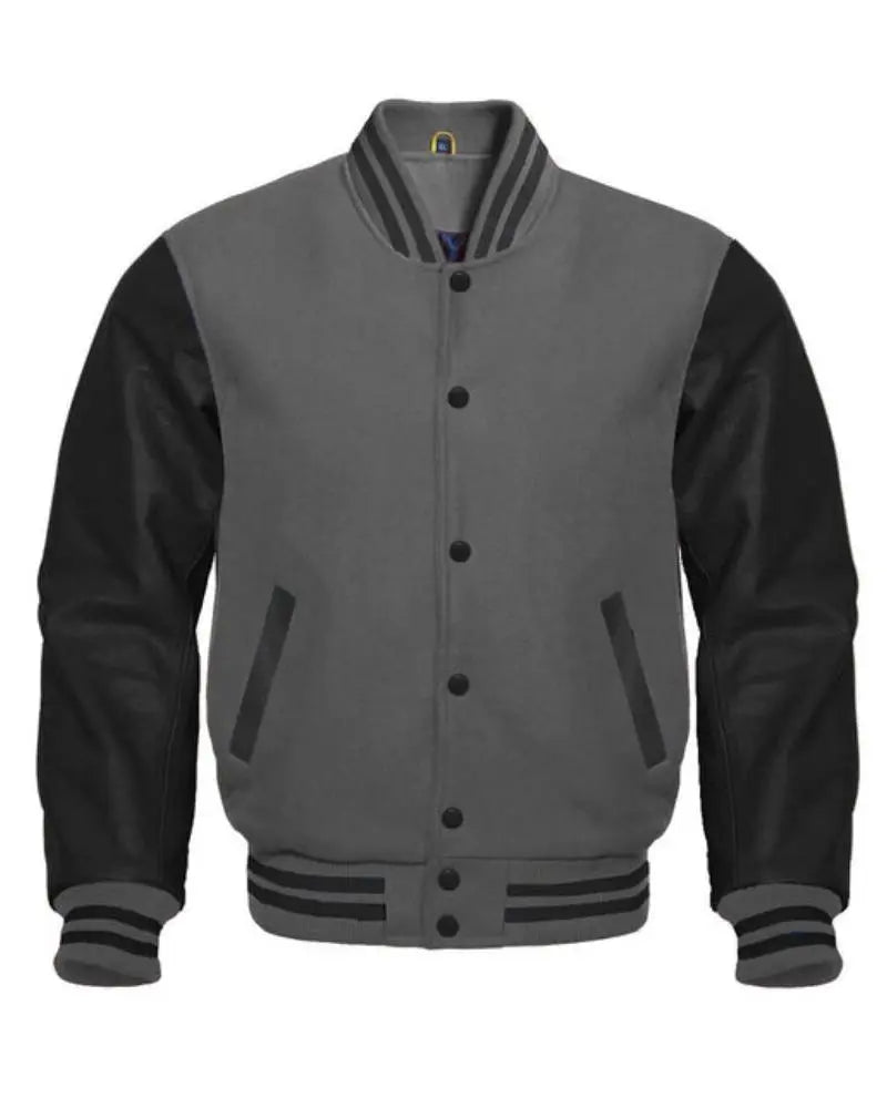 Charcoal Gray And Black Letterman Jacket USA Jackets