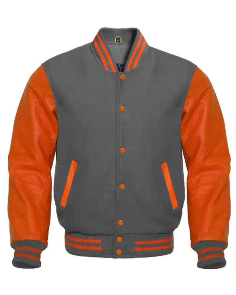 Dark Gray And Orange Varsity Jacket USA Jackets