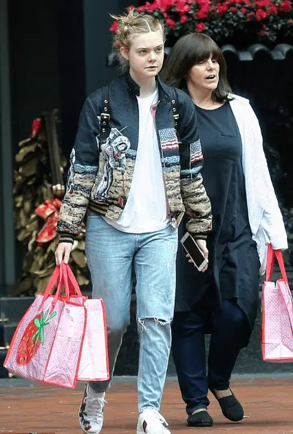 Elle Fanning Saint Laurent Moon Landing Black Varsity Jacket USA Jackets