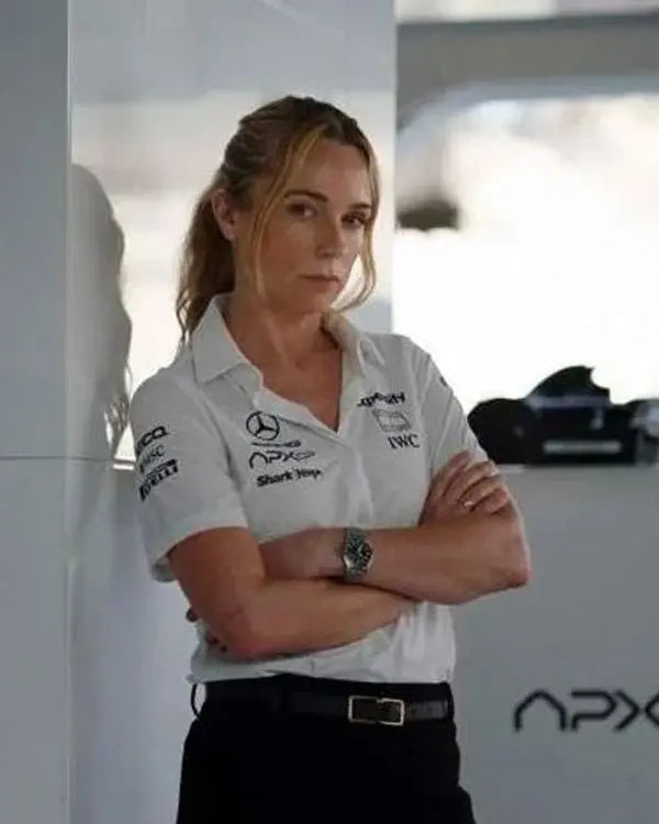 F1 The Movie Kerry Condon White Polo Shirt USA Jackets