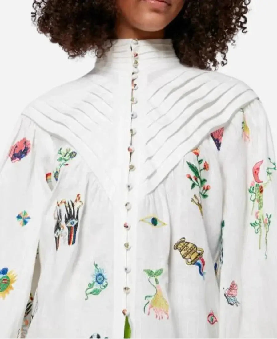 Gizelle Bryant Love Hotel S01 Bryant White Printed Blouse USA Jackets