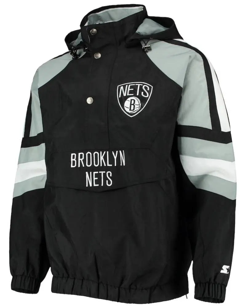 Men’s Brooklyn Nets Starter Black/Gray The Pro II Half-Zip Jacket USA Jackets