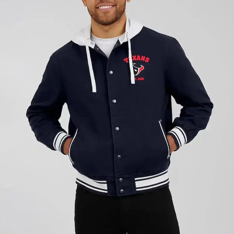 Houston Texans Navy Cotton Hooded Jacket USA Jackets