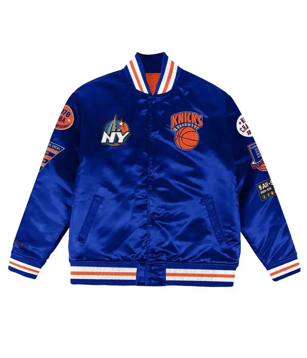 NY Knicks Champ City Bomber Satin Royal Blue Jacket USA Jackets