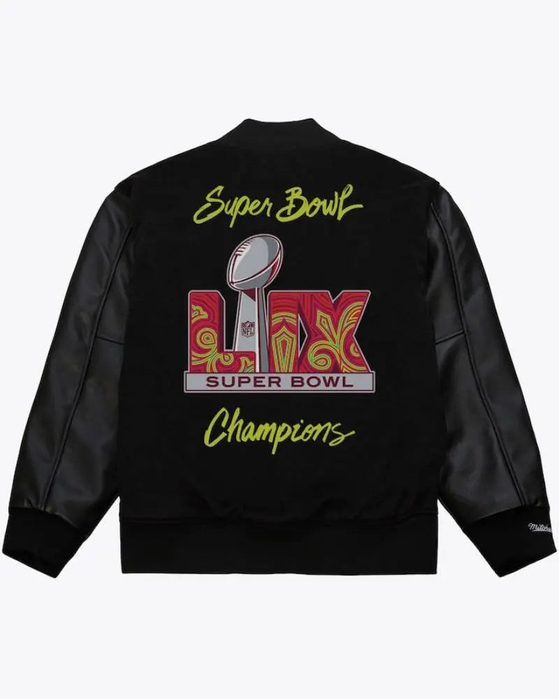 Men’s Black Philadelphia Eagles Super Bowl LIX Champions Full-Snap Varsity Jacket USA Jackets