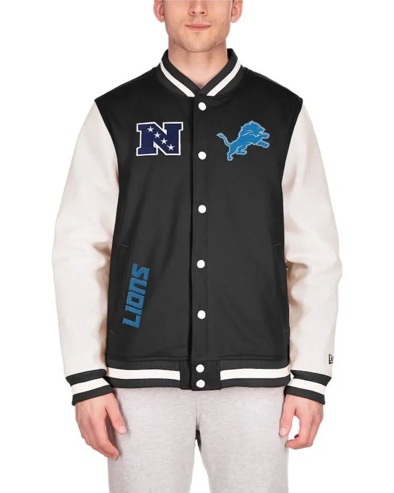 Men’s New Era Black Detroit Lions Third Down Varsity Full-Snap Jacket USA Jackets