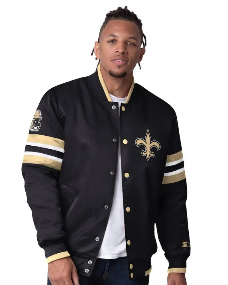 Men’s Starter Black New Orleans Saints Scout Full-Snap Varsity Jacket USA Jackets