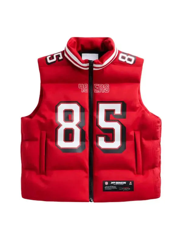 NFL Player George Kittle Scarlet Red Puffer Vest USA Jackets