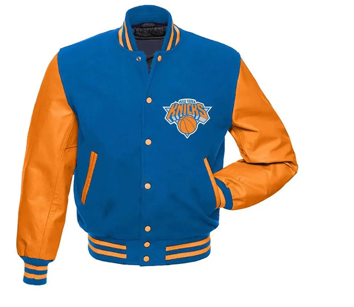 NY Knicks Blue and Orange Varsity Jacket New York Knicks Jackets / NBA USA Jackets