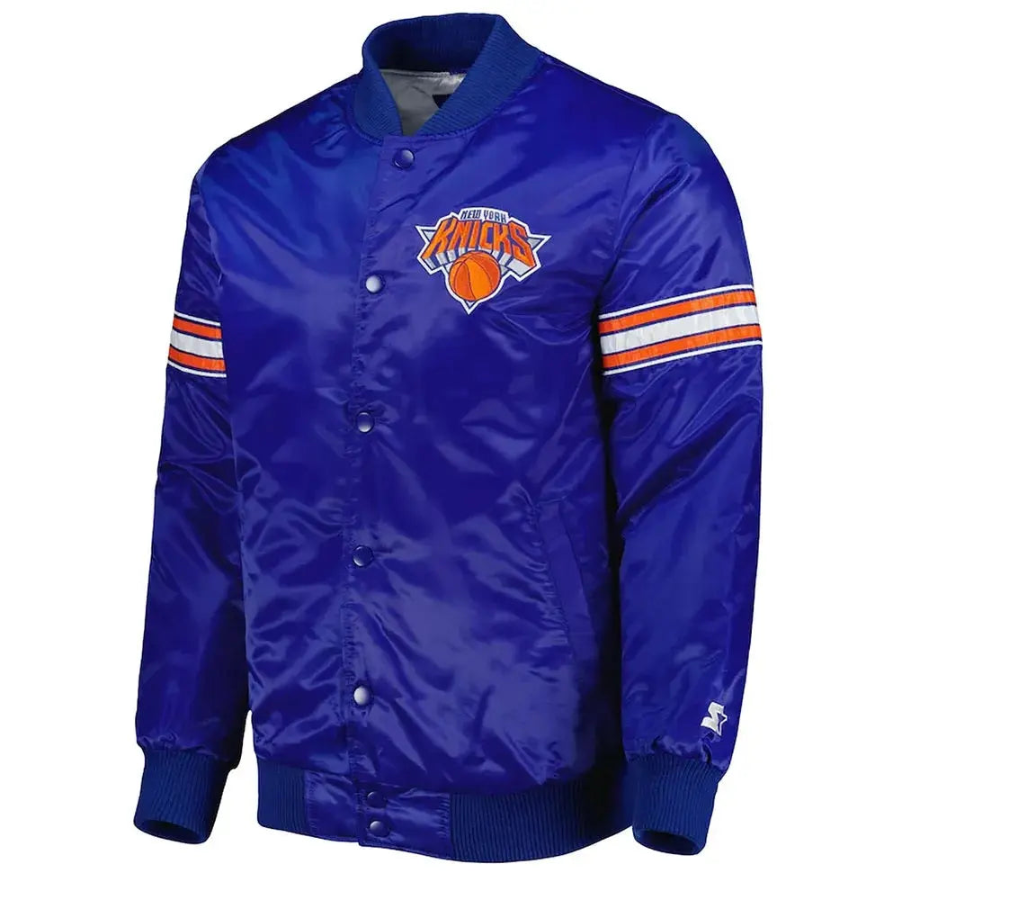 NY Knicks Pick & Roll Blue Satin Jacket USA Jackets