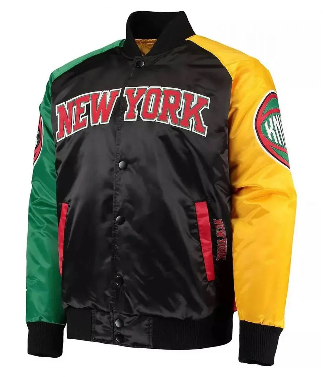 NY Knicks Ty Mopkins Satin Full-Snap Black and Red Jacket USA Jackets