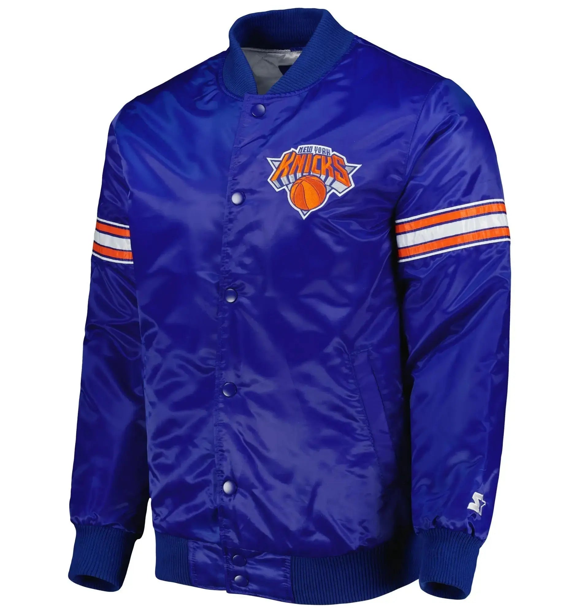 New York Knicks Pick & Roll Blue Satin Varsity Jacket USA Jackets