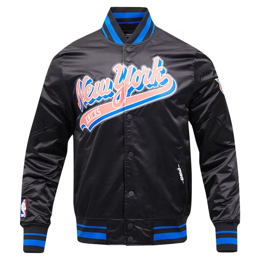 New York Knicks Script Tail Satin Varsity Jacket USA Jackets