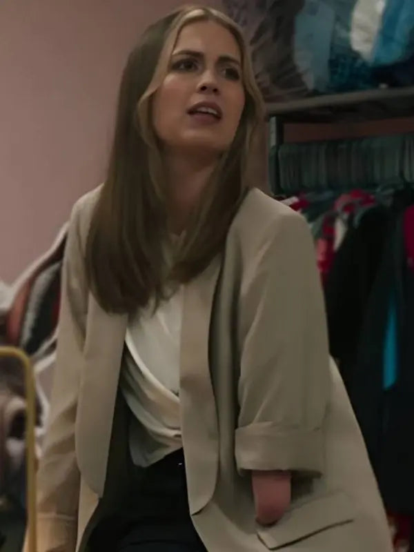 Pushers S01 Jade Asha Grey Ruched Sleeve Blazer USA Jackets