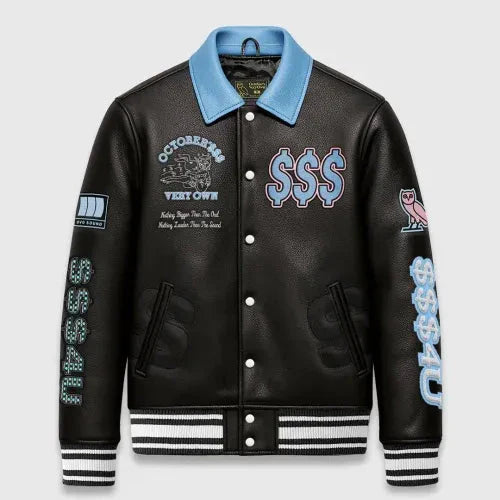 $$$4U Collared Varsity Black Jacket USA Jackets