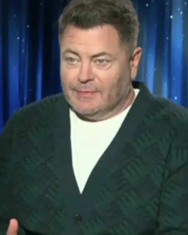 Access Hollywood Nick Offerman Green & Blue Printed Cardigan USA Jackets