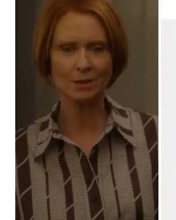 And Just Like That S03 Cynthia Nixon Brown Striped Shirt USA Jackets