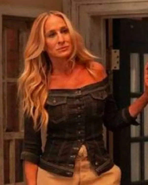 And Just Like That Sarah Jessica Parker Denim Off The Shoulders Top USA Jackets