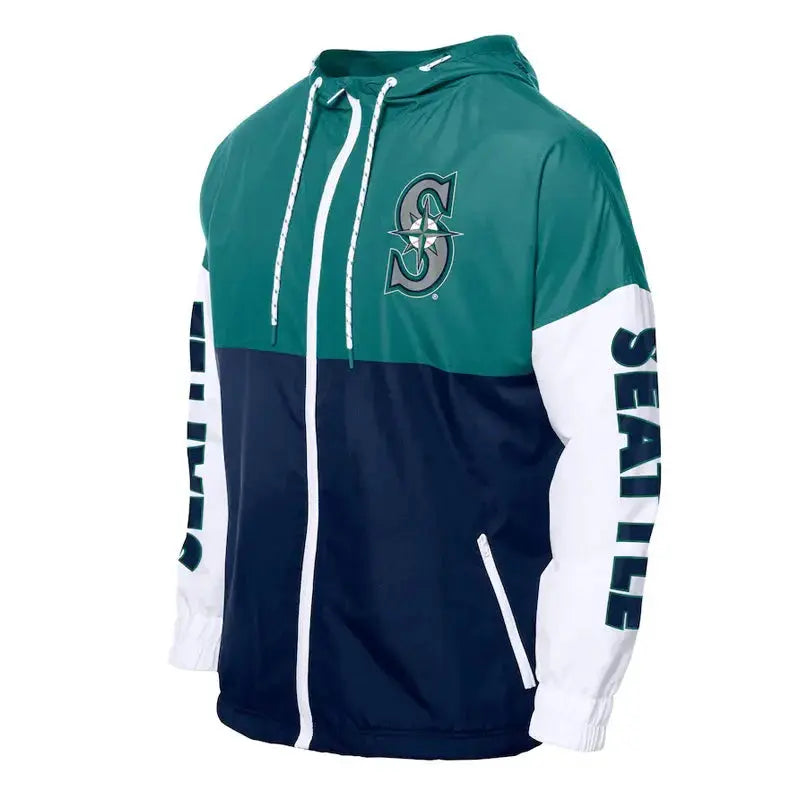 Seattle Mariners Color Block Navy/Aqua Hoodie Windbreaker USA Jackets