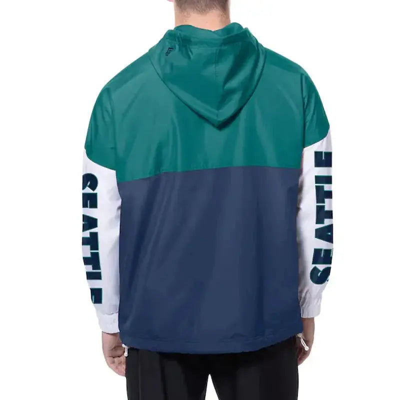 Seattle Mariners Color Block Navy/Aqua Hoodie Windbreaker USA Jackets