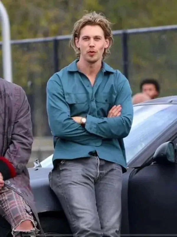 Austin Butler Caught Stealing Blue Shirt USA Jackets