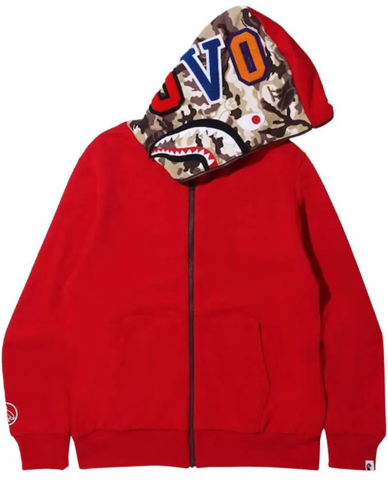 BAPE x OVO Woodland Camo Shark Reversible Full Zip Hoodie USA Jackets