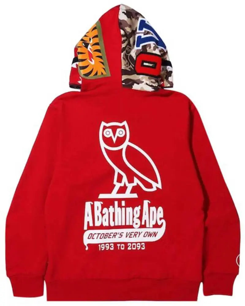BAPE x OVO Woodland Camo Shark Reversible Full Zip Hoodie USA Jackets