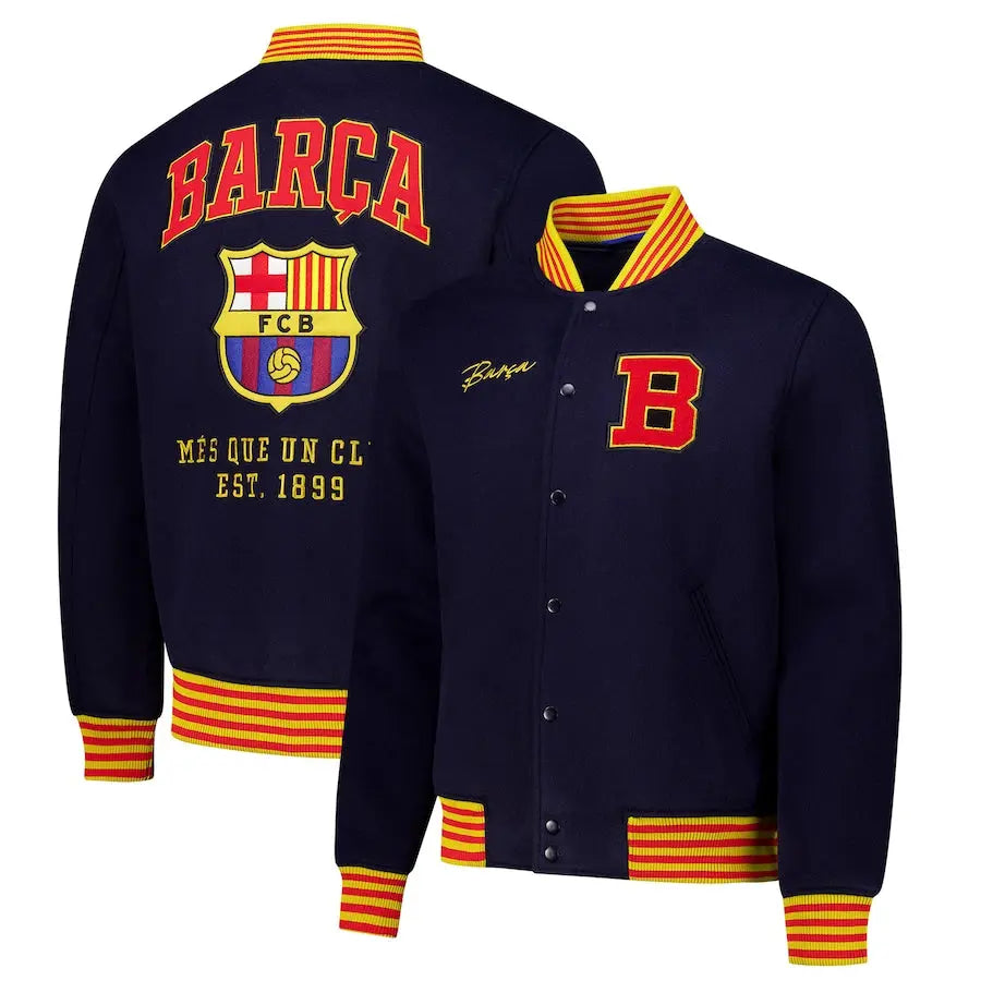 Barcelona Supporter's Full-Snap Varsity Jacket - Navy USA Jackets