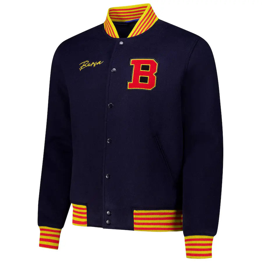 Barcelona Supporter's Full-Snap Varsity Jacket - Navy USA Jackets