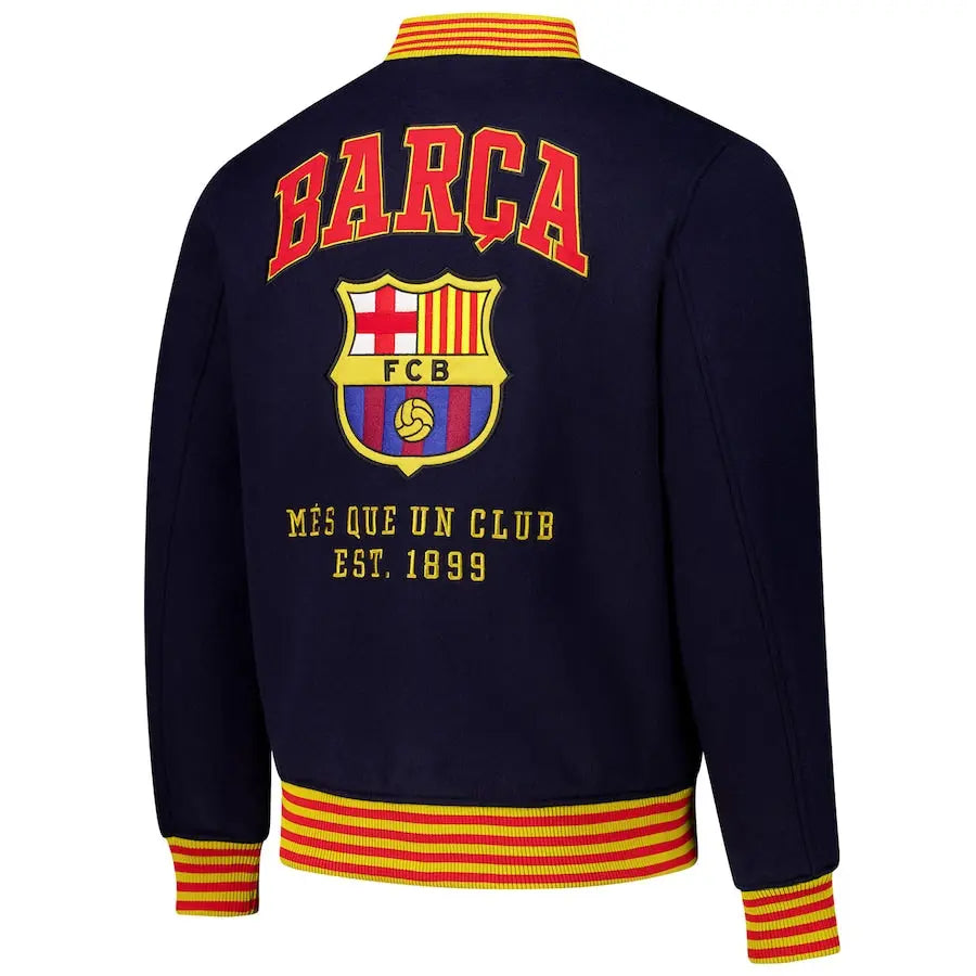 Barcelona Supporter's Full-Snap Varsity Jacket - Navy USA Jackets