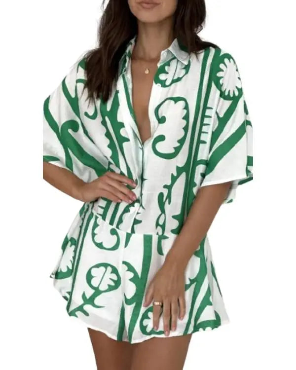 Billion Dollar Playground Green & White Print Playsuit USA Jackets