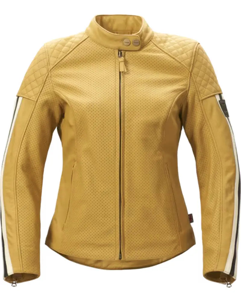 Braddan Women’s Air Race Gold Leather Motorcycle Jacket USA Jackets