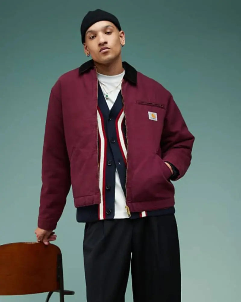 Carhartt WIP OG Detroit Zip Up Jacket In Burgundy USA Jackets