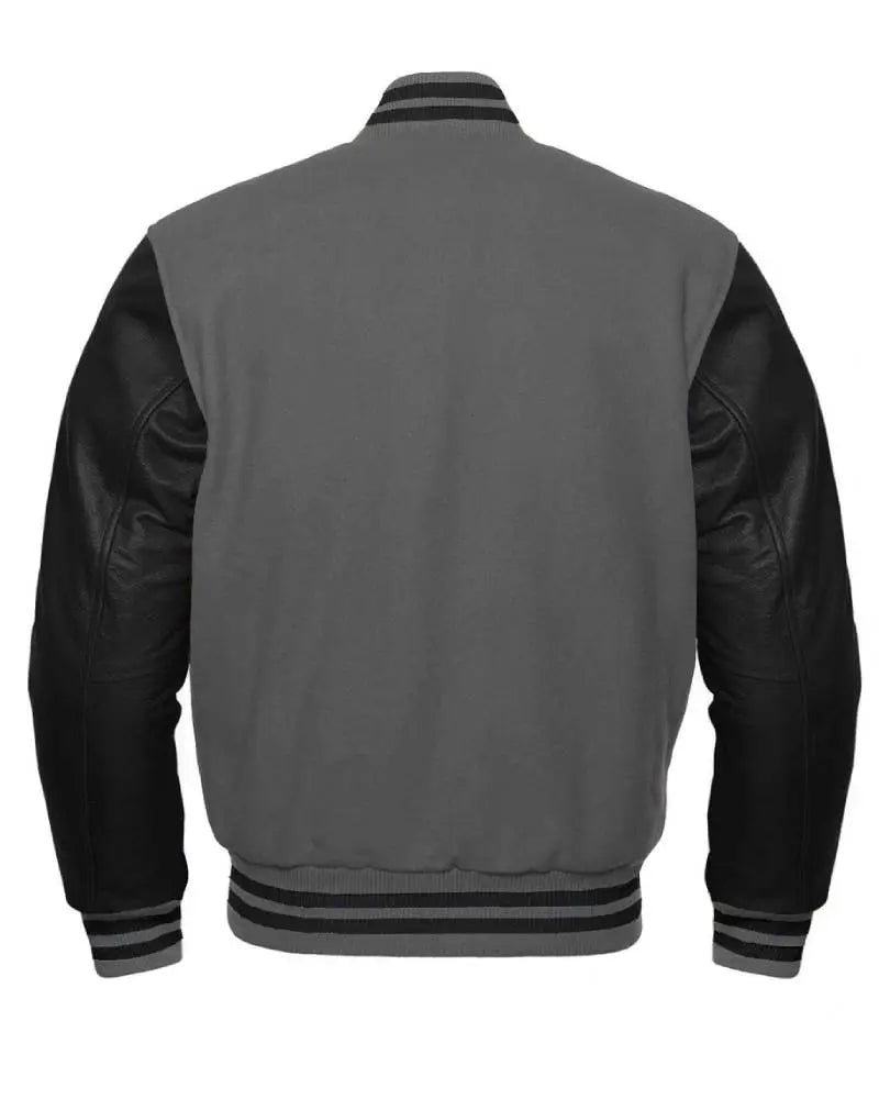 Charcoal Gray And Black Letterman Jacket USA Jackets