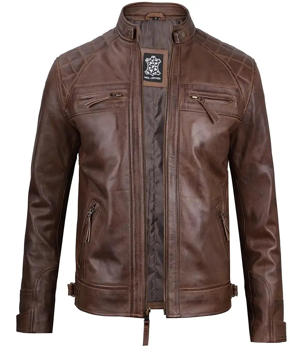 Chocolate Brown Cafe Men's Leather Motorcycle Jacket USA Jackets