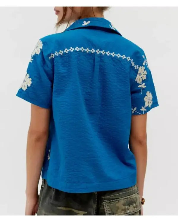Days of our Lives Felicity Greene Blue Floral Embroidered Shirt USA Jackets