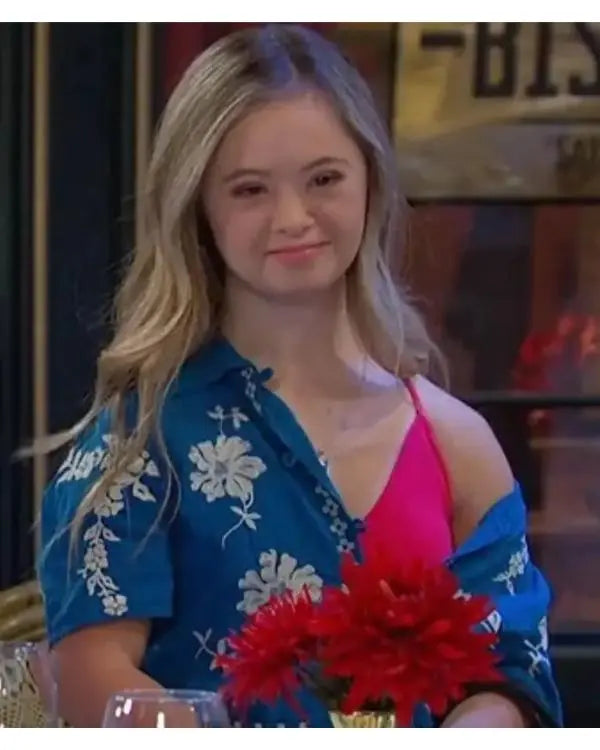 Days of our Lives Felicity Greene Blue Floral Embroidered Shirt USA Jackets