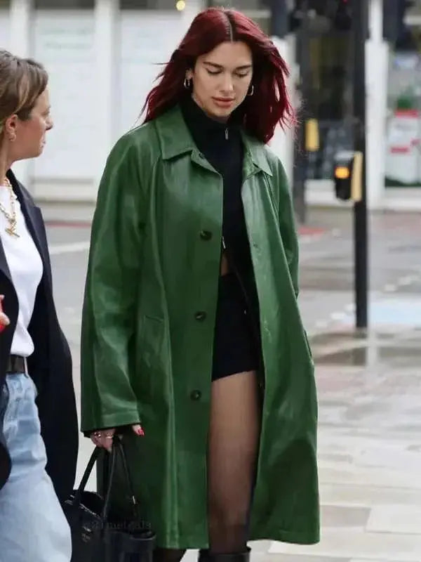 Dua Lipa Green Leather Coat USA Jackets