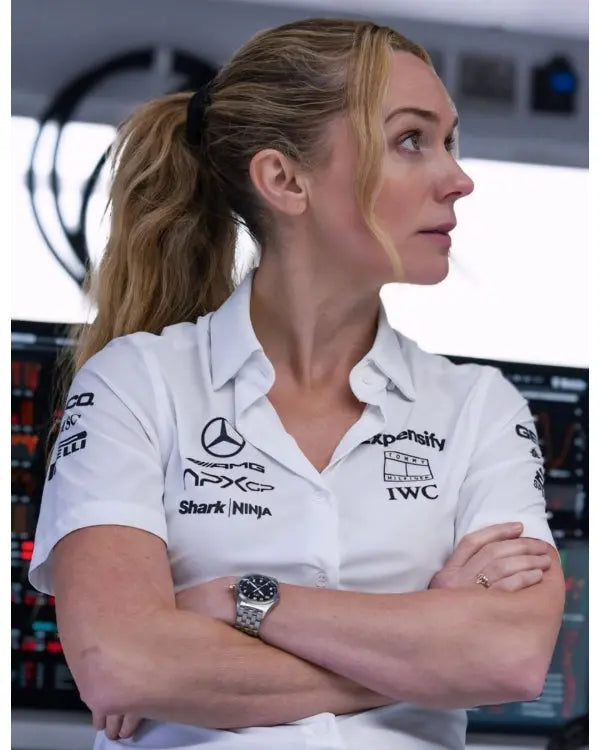 F1 The Movie Kerry Condon White Polo Shirt USA Jackets