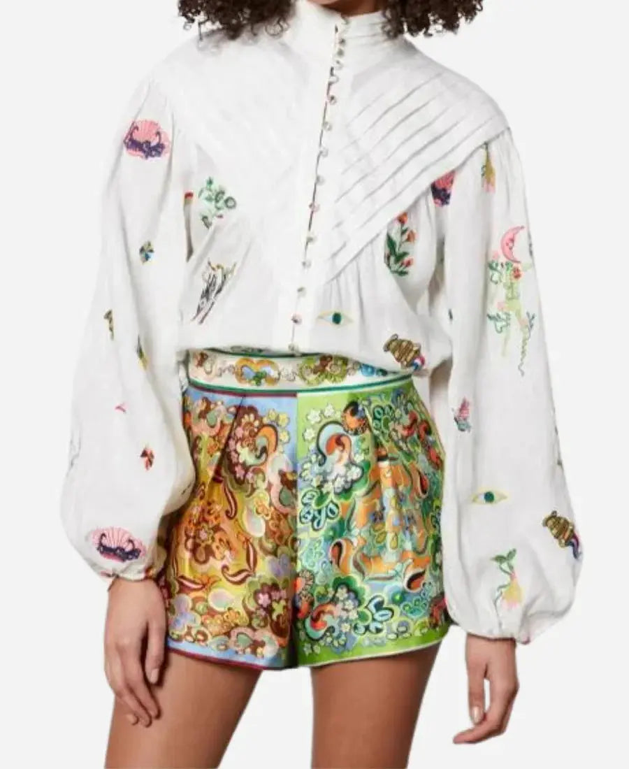 Gizelle Bryant Love Hotel S01 Bryant White Printed Blouse USA Jackets