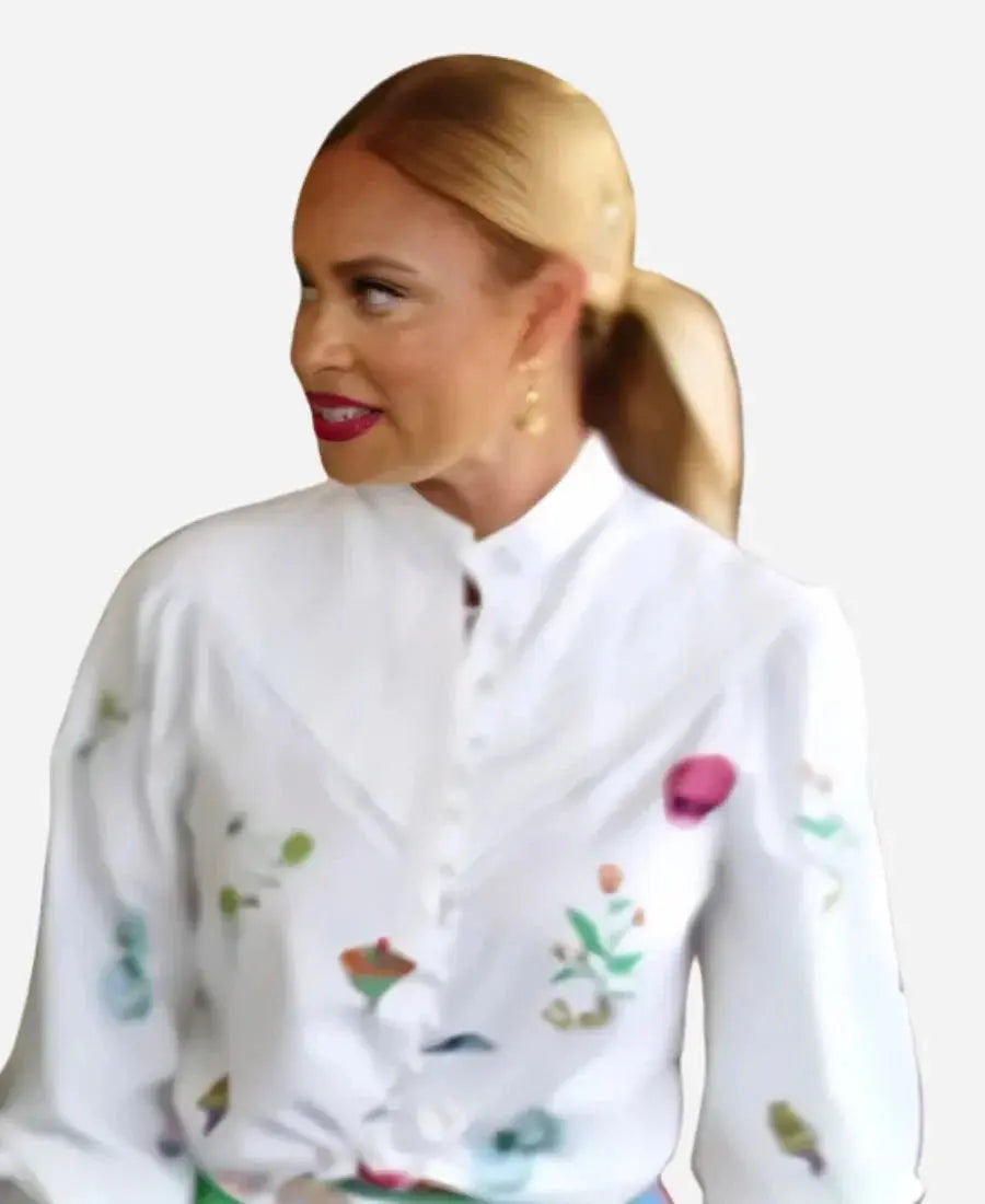 Gizelle Bryant Love Hotel S01 Bryant White Printed Blouse USA Jackets