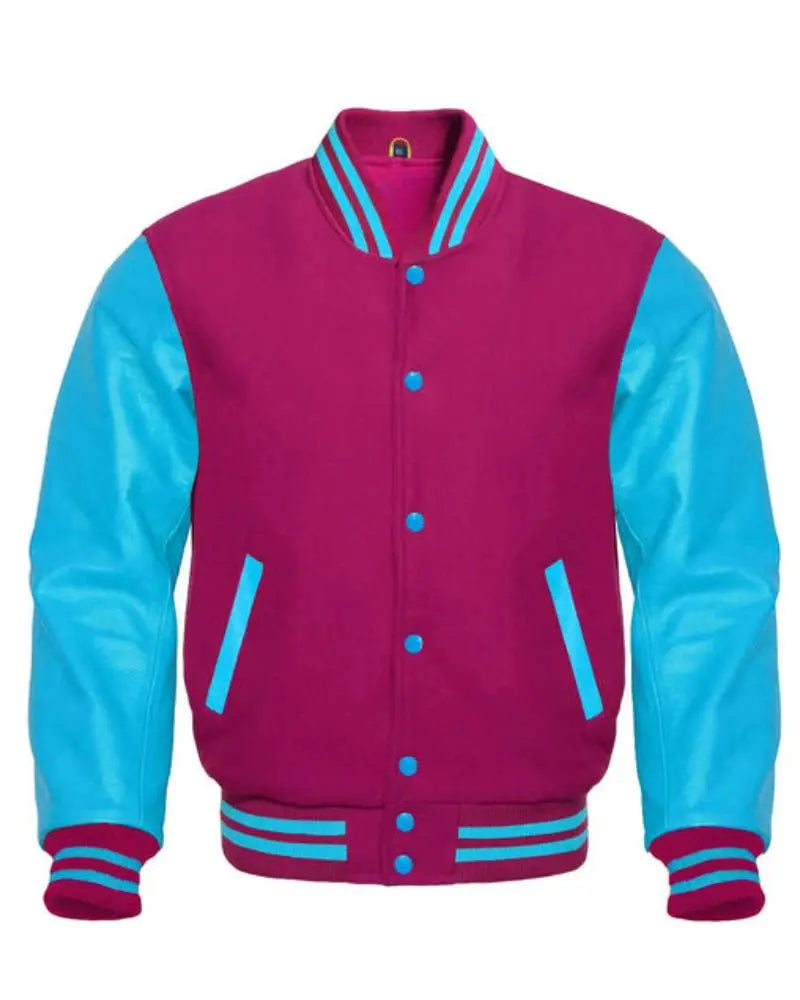Hot Pink And Sky Blue Varsity Jacket USA Jackets