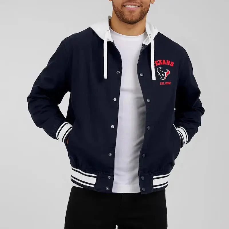 Houston Texans Navy Cotton Hooded Jacket USA Jackets