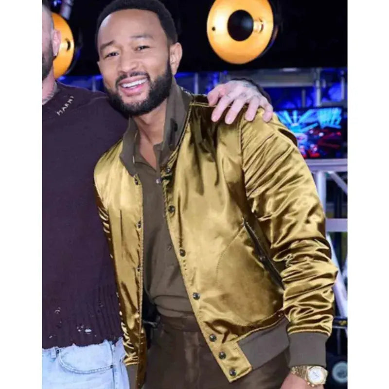 John Legend The Voice Olive Silk Bomber Jacket - USA Jackets
