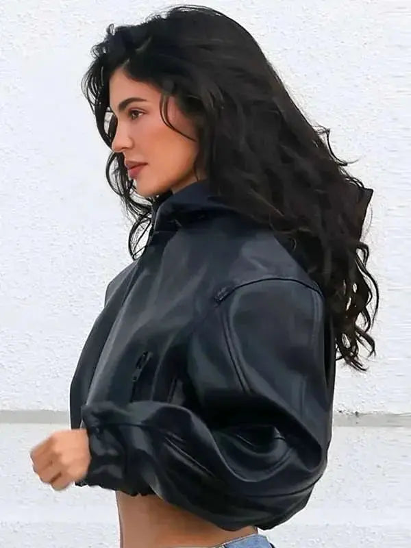 L.A Kylie Jenner Black Cropped Leather Jacket USA Jackets