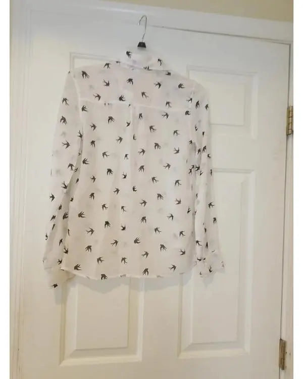 Leverage S05 Beth Riesgraf Black Birds Print Blouse USA Jackets