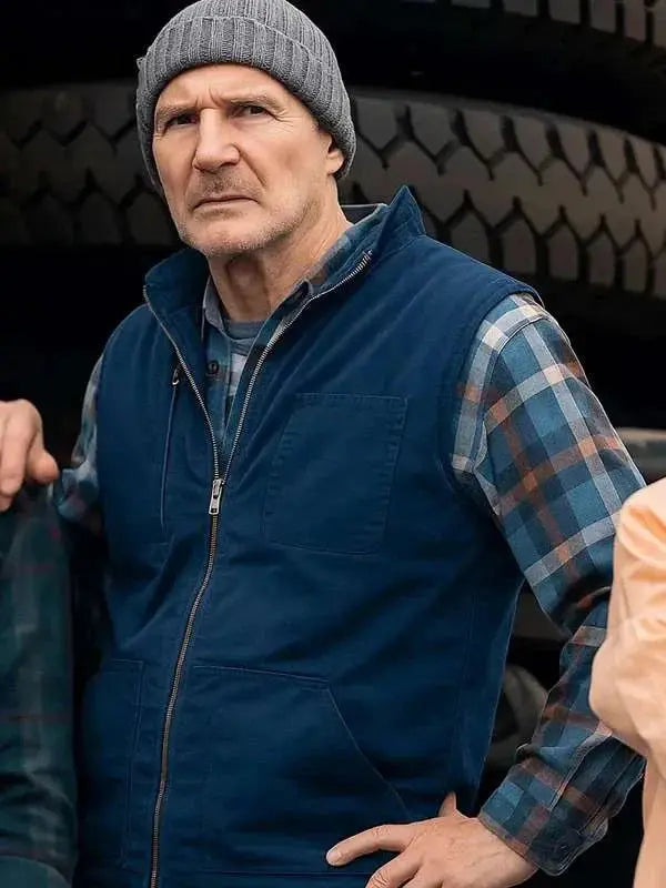 Liam Neeson Ice Road Vengeance 2025 Blue Vest USA Jackets