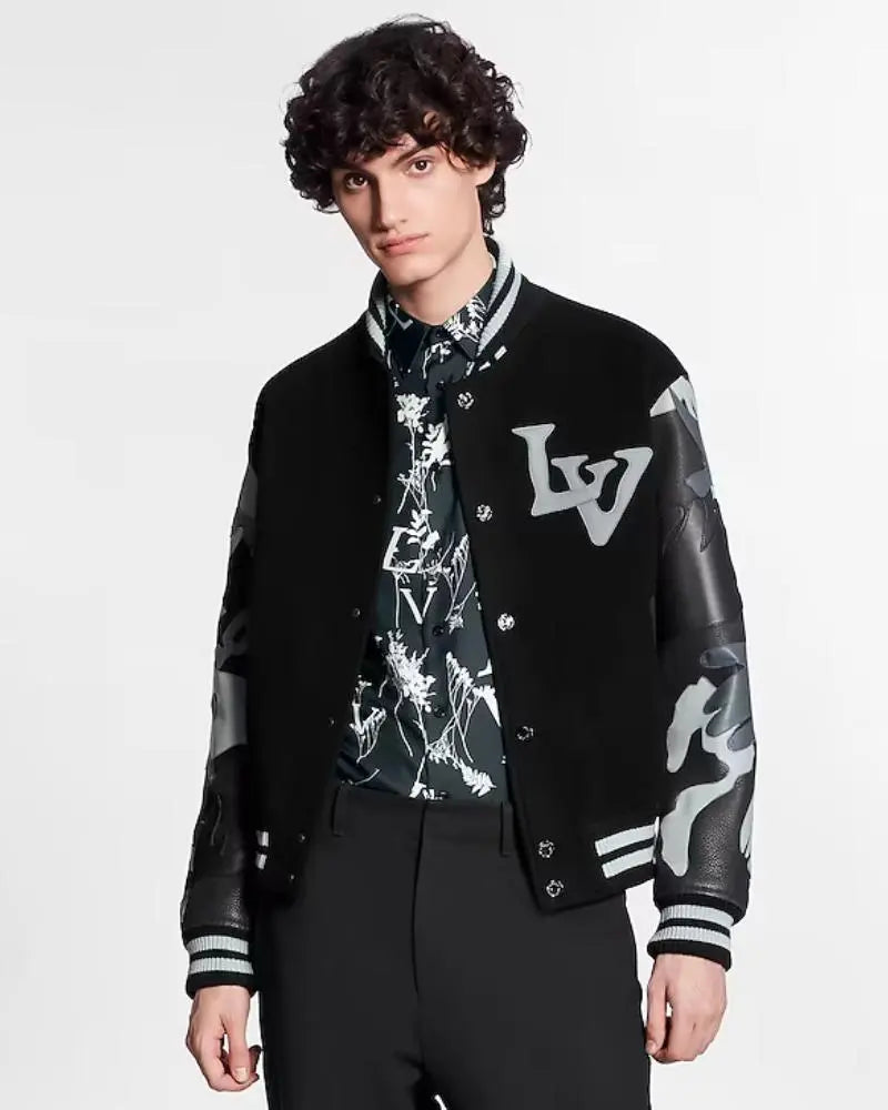 Louis Vuitton Chains Camo Varsity Jacket USA Jackets
